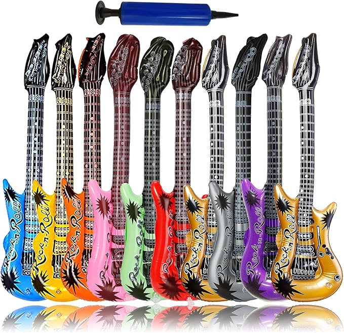 Pack of 11 Inflatable Guitar, Inflatable Instruments Toy Set, Colourful Inflatable Guitar Inflatable Party Props