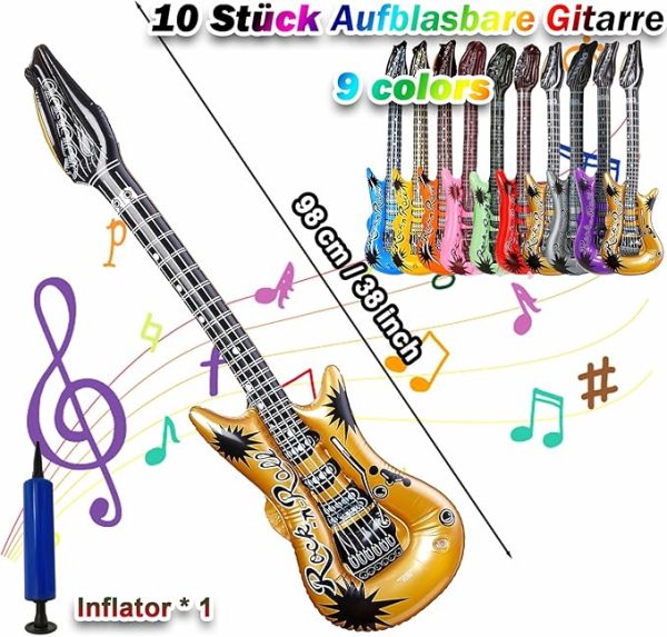 Pack of 11 Inflatable Guitar, Inflatable Instruments Toy Set, Colourful Inflatable Guitar Inflatable Party Props - Image 3