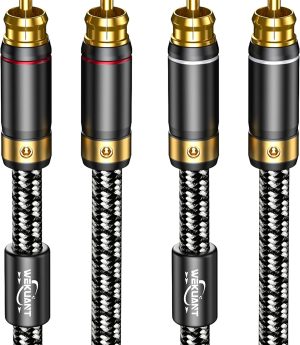 Audiophiles RCA Cable, 2RCA Male to 2RCA Male HiFi System Silvered-Plated Copper core with ferrite cores, Diameter 6.5mm (2m (6.5 Feet))