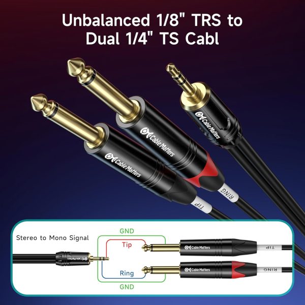Cable Matters 3.5mm TRS to Dual 6.35mm TS Breakout Cable - 6ft, 1/8 to 1/4 Stereo Cable, 3.5mm to 1/4 Y Splitter Cord - Image 2